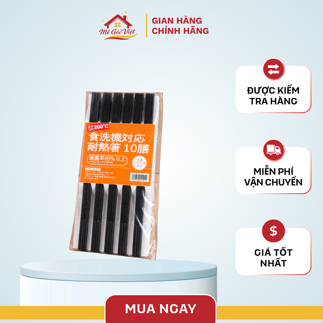 Đũa Kháng Khuẩn Chịu Nhiệt Chống Trượt Thiết Kế Bền Nhẹ (set/10c)
