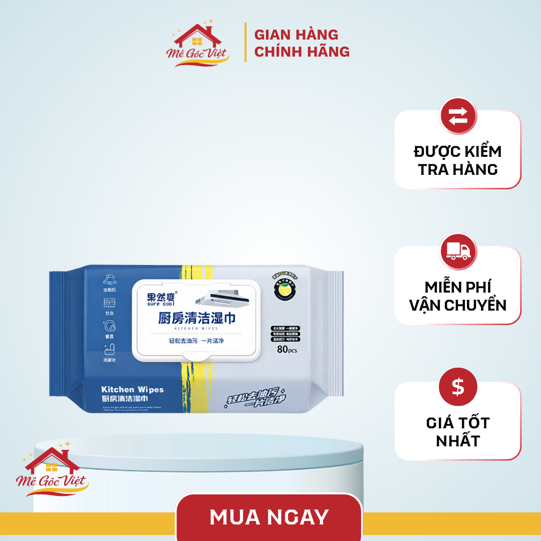 Khăn Ướt Lau Bếp Đa Năng Làm Sạch Nhanh 1 Gói 80 Miếng