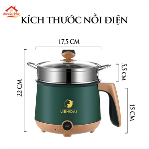 Alternative view of Nồi lẩu điện mini đa năng, nồi điện đa năng nướng luộc nấu mì 2 tầng kèm giá hấp dung tích 1.8L chống dính