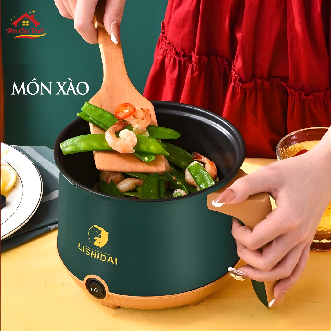 Nồi lẩu điện mini đa năng, nồi điện đa năng nướng luộc nấu mì 2 tầng kèm giá hấp dung tích 1.8L chống dính - Ảnh 5