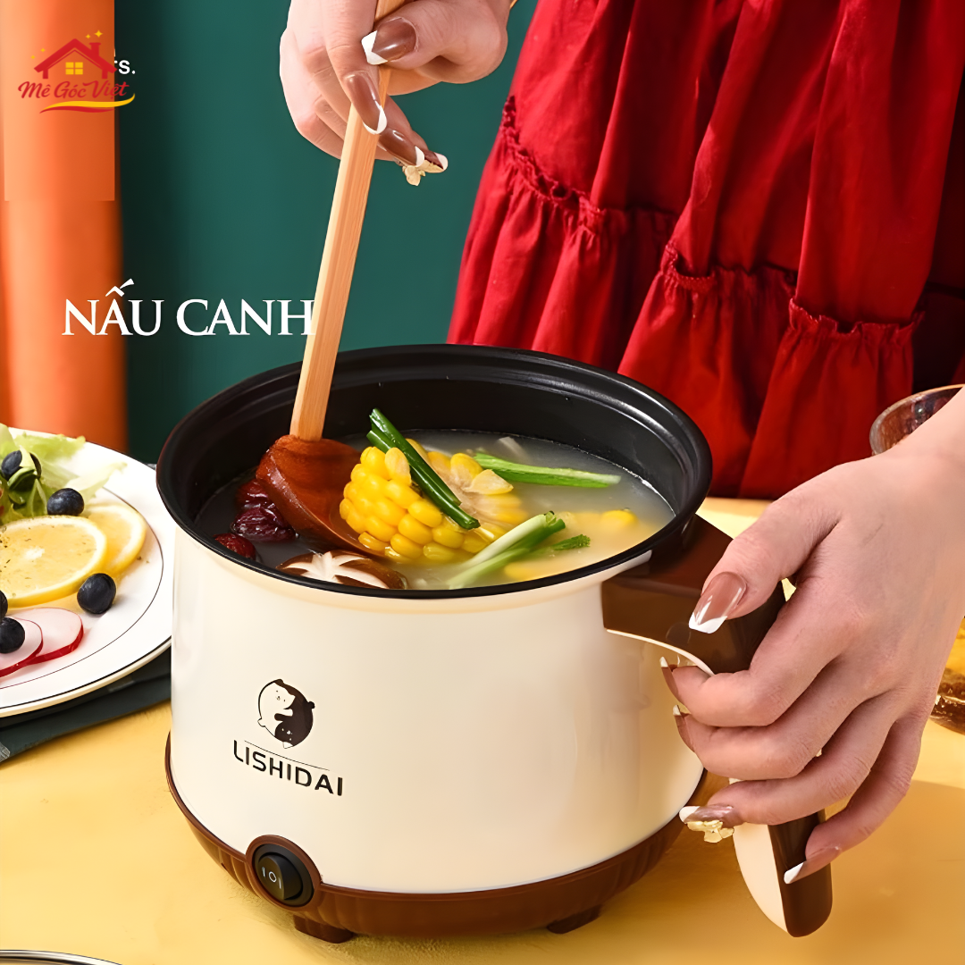Nồi lẩu điện mini đa năng, nồi điện đa năng nướng luộc nấu mì 2 tầng kèm giá hấp dung tích 1.8L chống dính - Ảnh 7