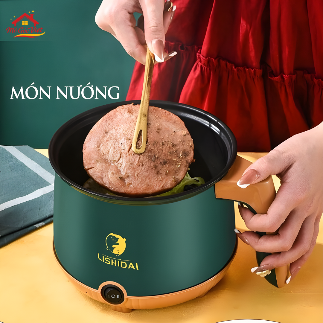 Nồi lẩu điện mini đa năng, nồi điện đa năng nướng luộc nấu mì 2 tầng kèm giá hấp dung tích 1.8L chống dính - Ảnh 8