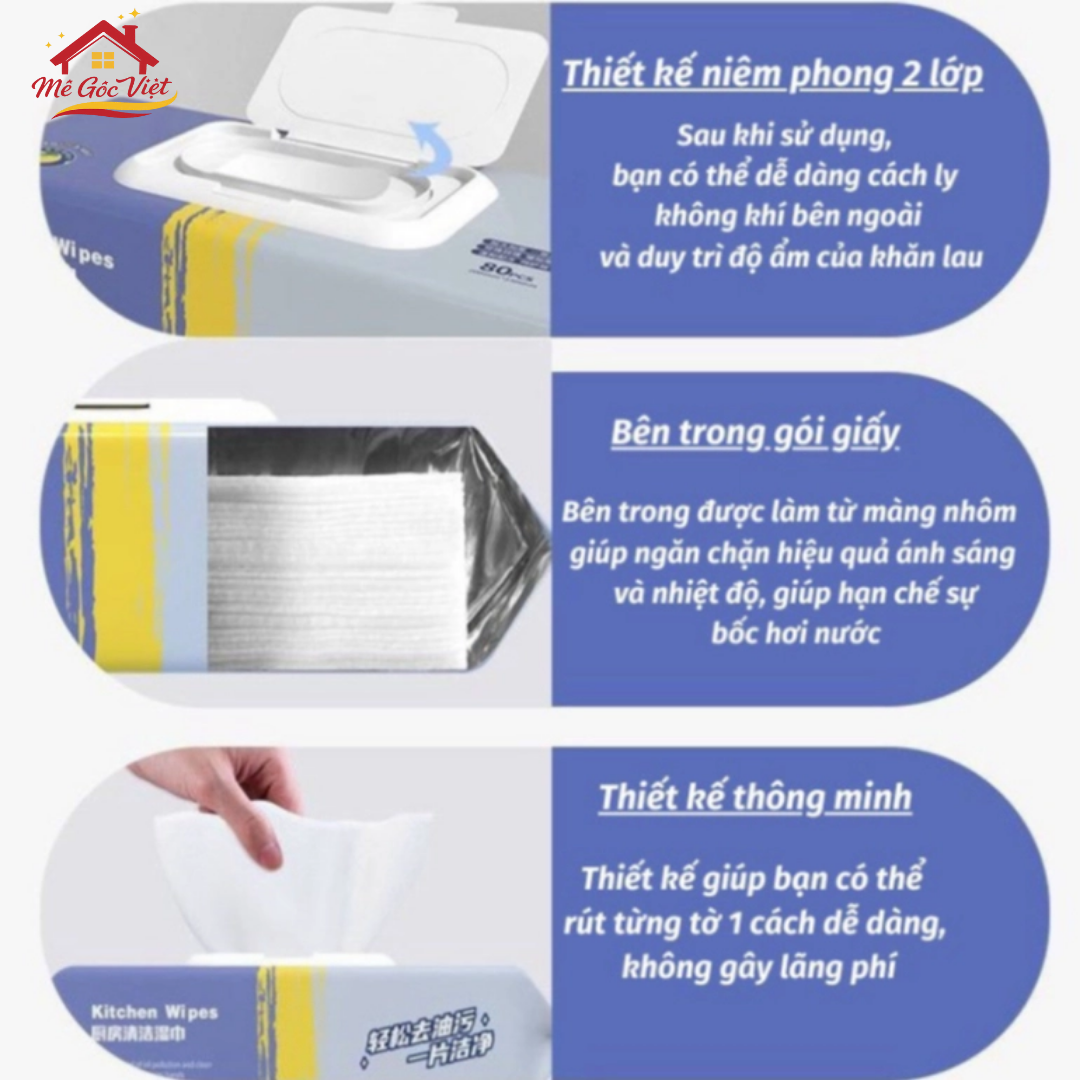 Khăn Ướt Lau Bếp Đa Năng Làm Sạch Nhanh 1 Gói 80 Miếng - Ảnh 5