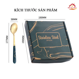 Alternative view of Thìa Ăn Mạ Vàng Cán Sứ Ilox Sang Trọng Dùng Cho Bàn Ăn(set/6c)