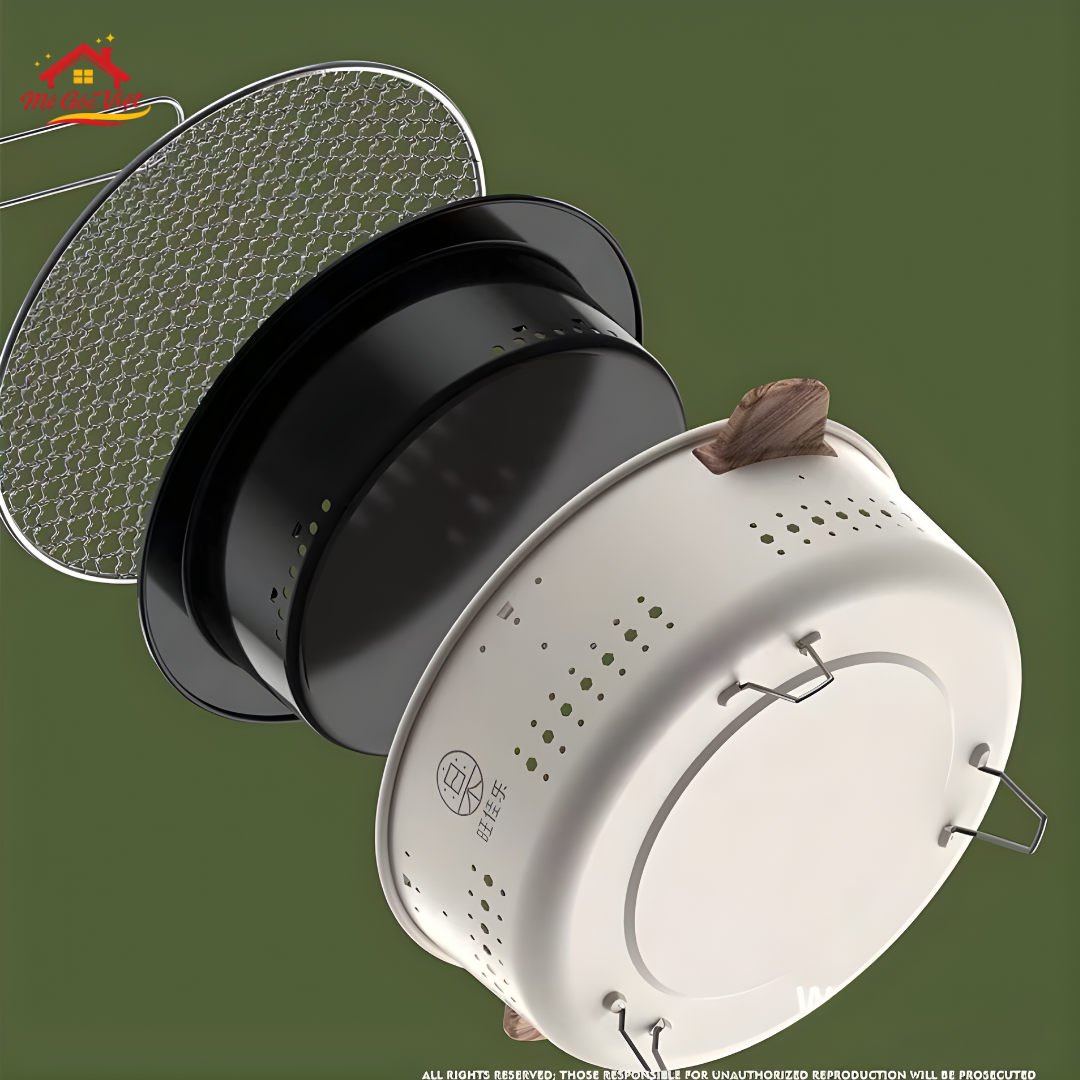 Bếp nướng than hoa tròn không khói, lò nướng thịt, khoai, sưởi ấm chất liệu thép chịu nhiệt an toàn - Ảnh 7