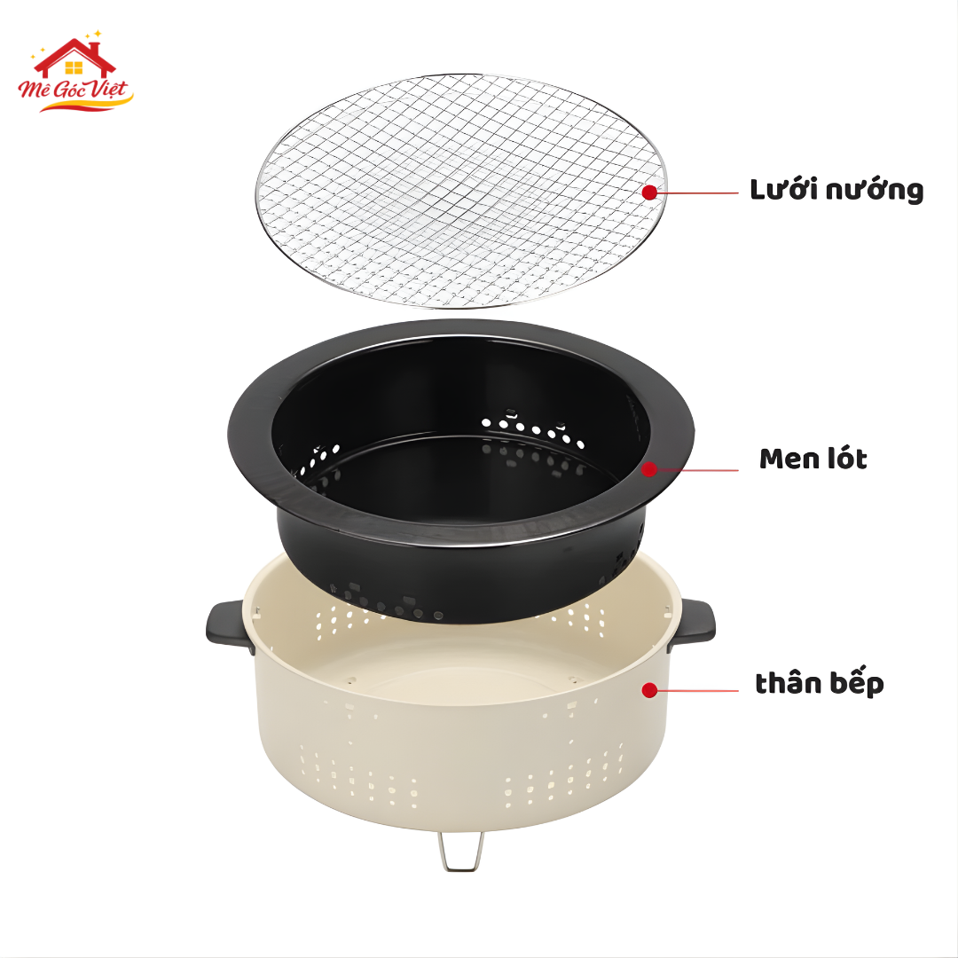 Bếp nướng than hoa tròn không khói, lò nướng thịt, khoai, sưởi ấm chất liệu thép chịu nhiệt an toàn - Ảnh 6