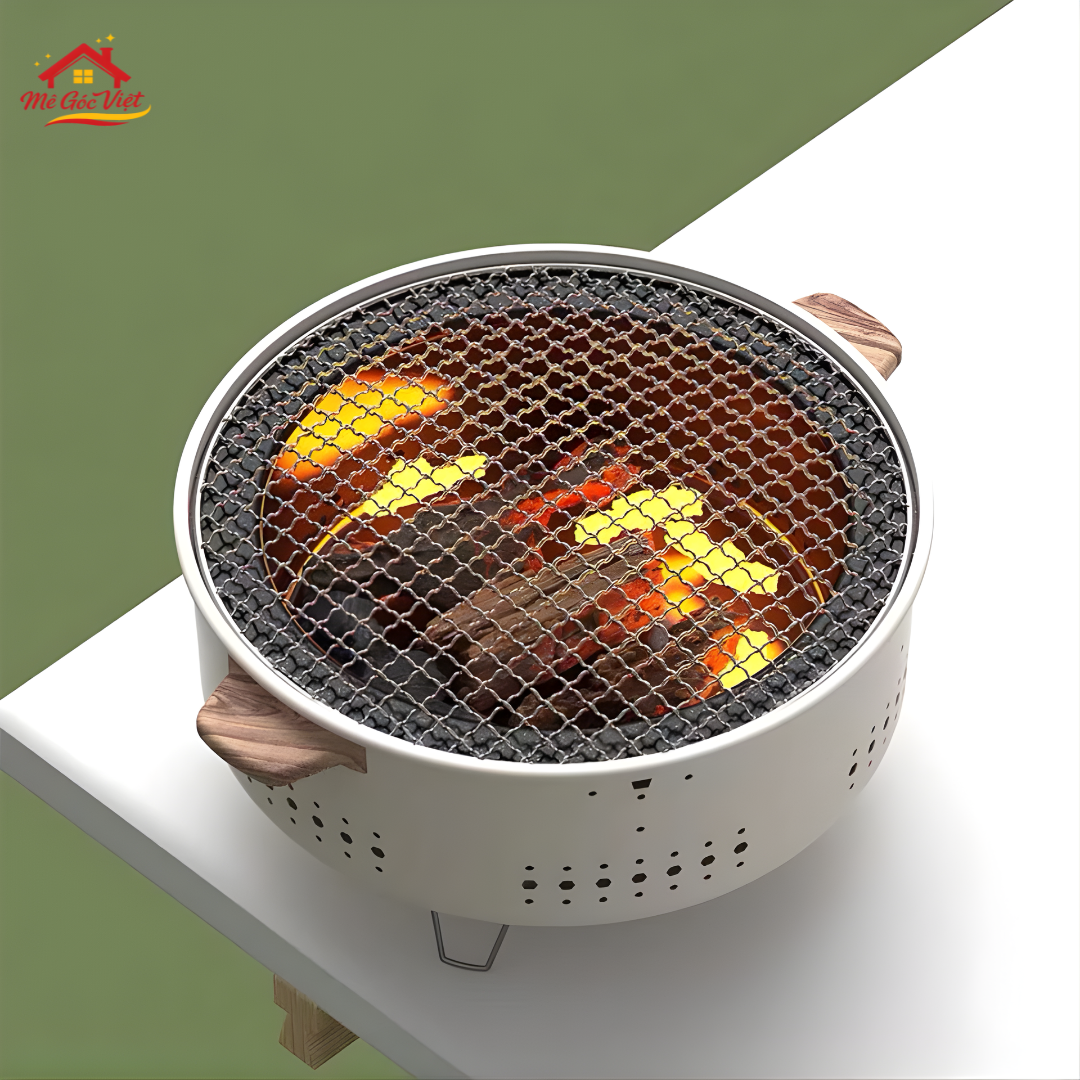 Bếp nướng than hoa tròn không khói, lò nướng thịt, khoai, sưởi ấm chất liệu thép chịu nhiệt an toàn - Ảnh 3