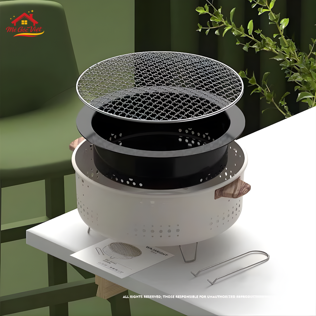 Bếp nướng than hoa tròn không khói, lò nướng thịt, khoai, sưởi ấm chất liệu thép chịu nhiệt an toàn - Ảnh 2