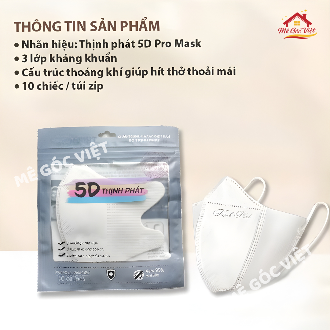 Khẩu Trang 5D THỊNH PHÁT 3 Lớp Vải Dệt, Kháng Khuẩn, Lọc Bụi Mịn Tia UV Đủ 10 Màu - Ảnh 3