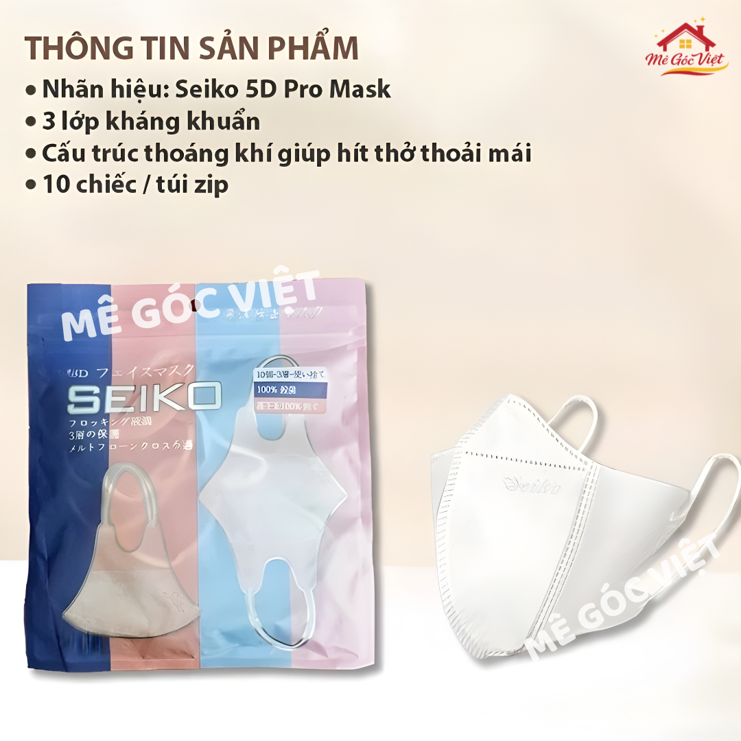 Khẩu Trang 5D SEIKO Hàng Chính Hãng 3 Lớp Kháng Khuấn Lọc Bụi Mịn Chống Tia UV - Ảnh 4