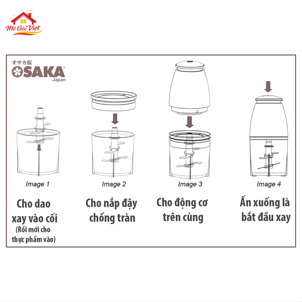 Máy xay đa năng OSAKA nắp đồng, dung tích 700ml - 350W, xay thịt cá rau củ, xay sinh tố, xay đá
