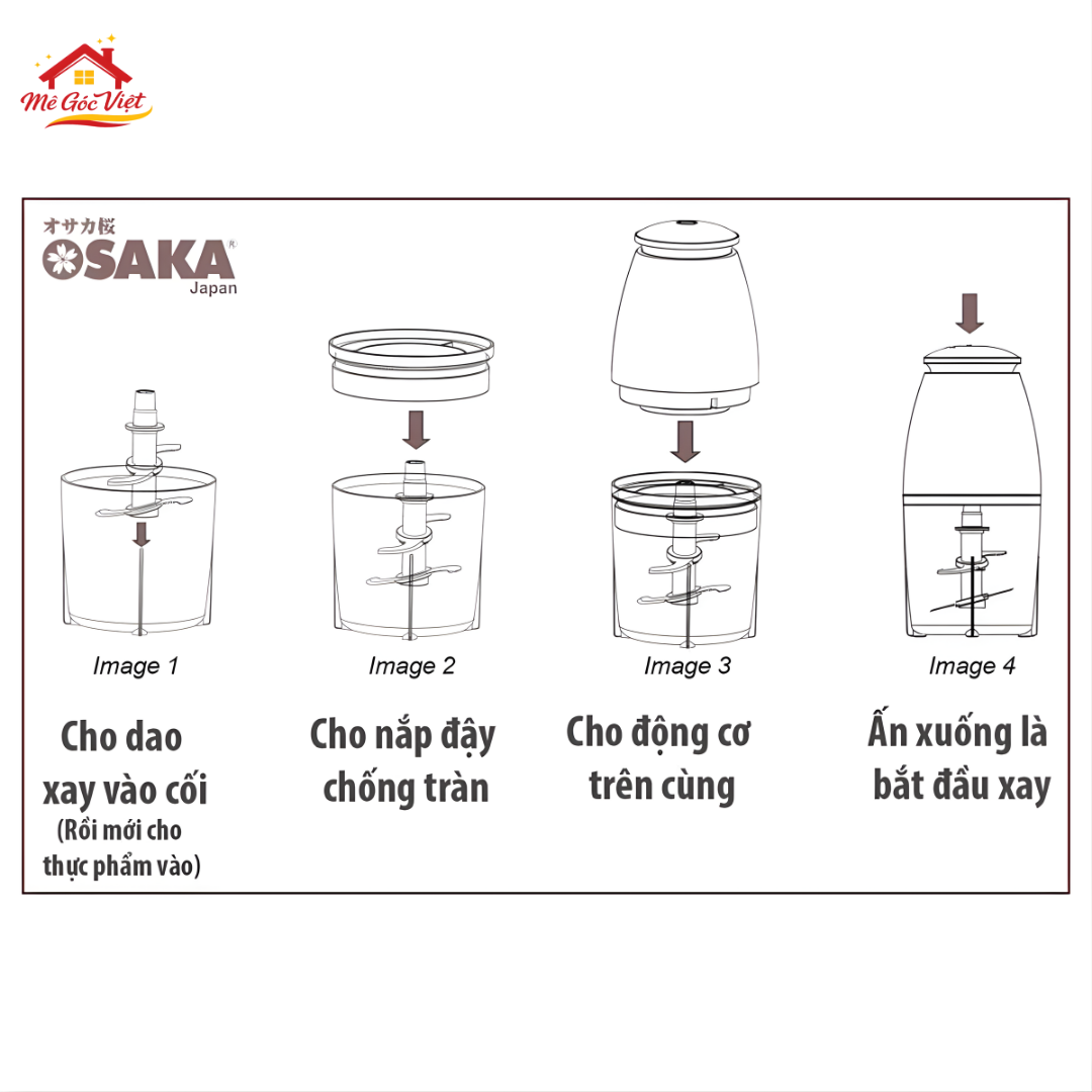 Máy xay đa năng OSAKA nắp đồng, dung tích 700ml - 350W, xay thịt cá rau củ, xay sinh tố, xay đá